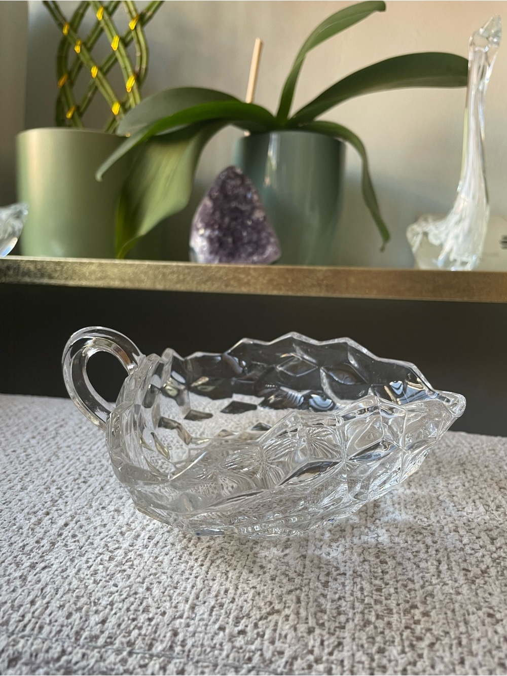Vintage fostoria Clear nappy sauce Pressed Glass Sauce Boat / Creamer